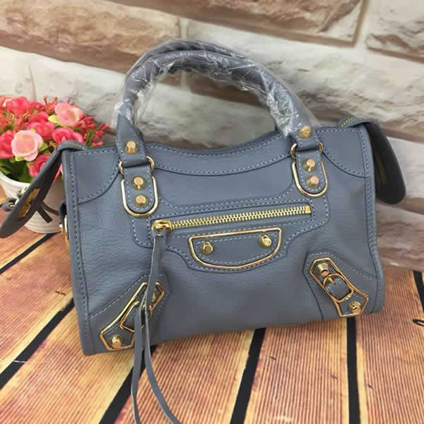 Replica Balenciaga Mini City Gray-Blue Motorcycle Bag Messenger Bag