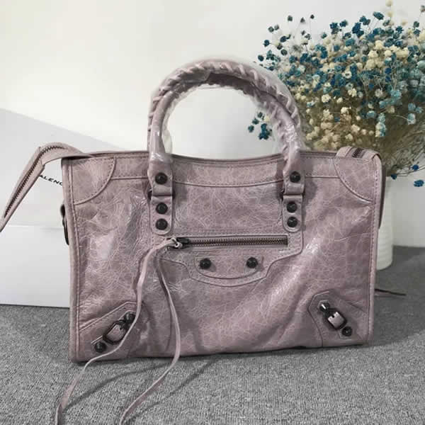 Fake Balenciaga Gray Purple Citys Sheepskin Locomotive Bag Tote Messenger Bag