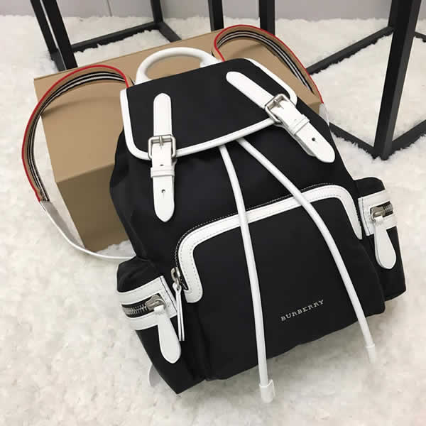 Cheap Burberry Color Matching House Nylon Leather Black Military Backpack