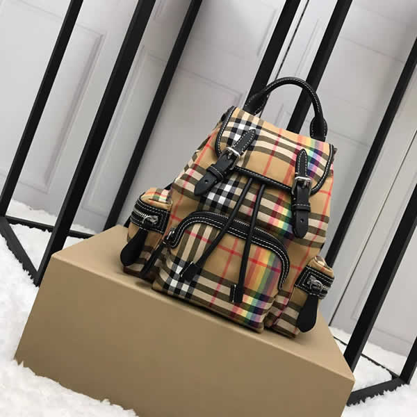 Cheap Burberry Color Matching House Nylon Leather Stripe Military Backpack