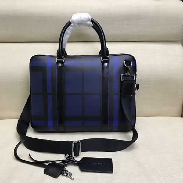 Fake Discount Burberry Plaid Men's Locked Blue Briefcase Bags
