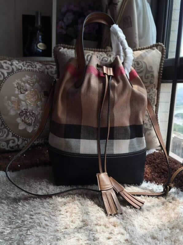 Fashion Fake Burberry Canvas Black Shoulder Bag Bucket Bag 0616