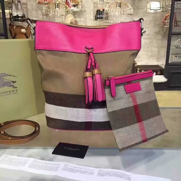 Burberry The Ashby Canvas Crossbody Tote Pink Bucket Bag 9401