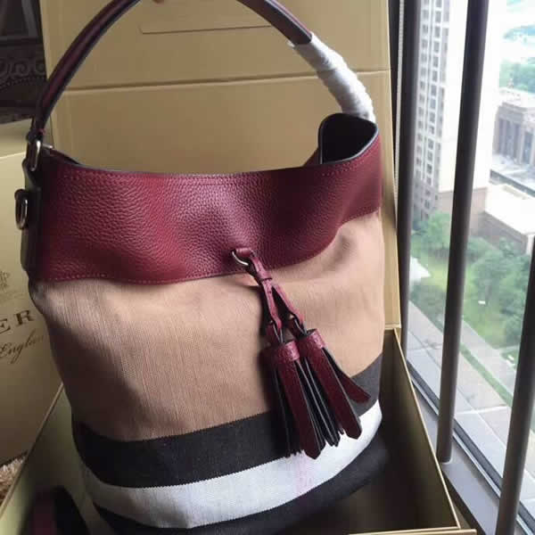 Burberry The Ashby Canvas Crossbody Tote Red Bucket Bag 9401