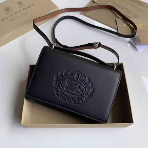 Burberry Black Embossed Badge Leather Wallet Shoulder Bag