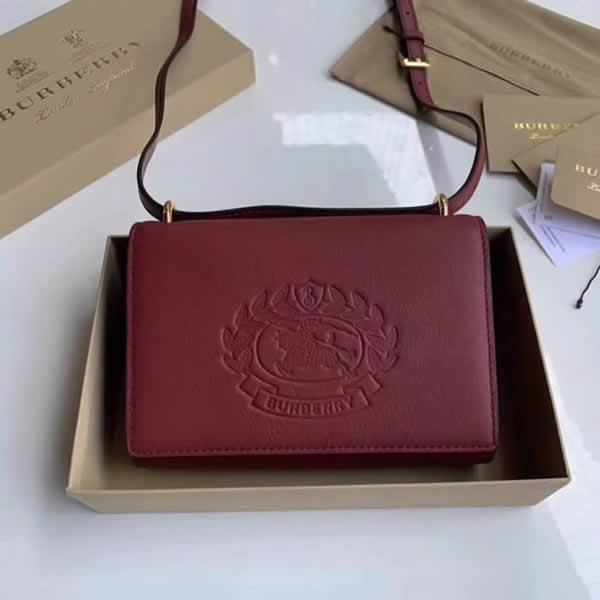 Burberry Red Embossed Badge Leather Wallet Shoulder Bag