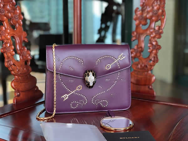 Fake Bvlgari Serpenti Forever Purple Pop-Heart Flap Bag Shoulder Bag 24068