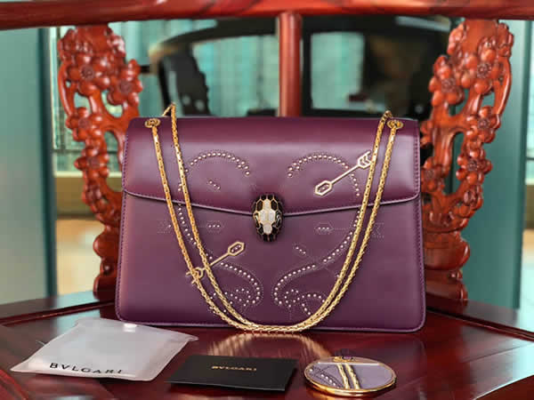 Fake Bvlgari Serpenti Forever Pop-Heart Flap Bag Purple Shoulder Bag 24068