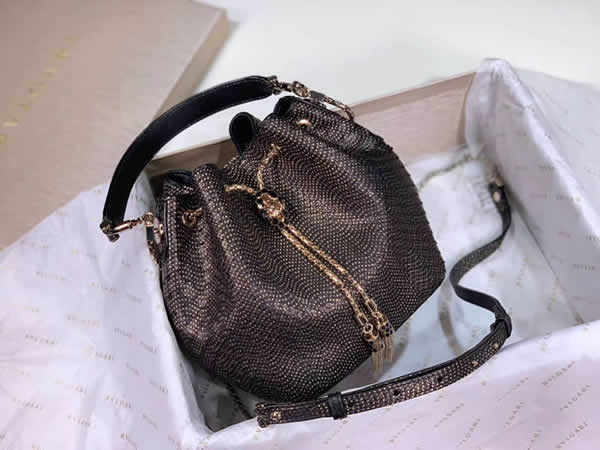 2019 New Bvlgari Snakeskin Dark Gray Bucket Bag Messenger Bag 287614