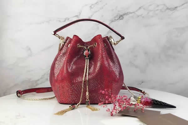 2019 New Bvlgari Snakeskin Red Bucket Bag Messenger Bag 287614