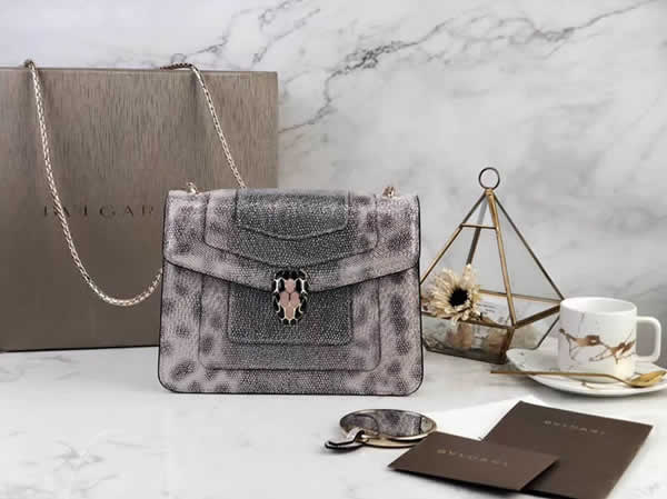 2019 New Fashion Bvlgari Snakeskin Silver Flip Messenger Bag 35107