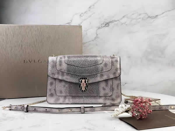 2019 New Bvlgari Snakeskin Silver Shoulder Bag 38102