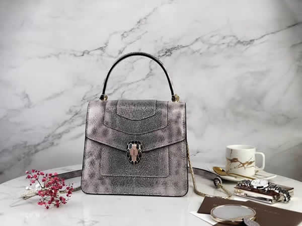 2019 New Bvlgari Snakeskin Silver Tote Messenger Bag 38329