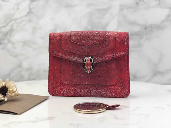 2019 Cheap Bvlgari Snakeskin Red Flip Messenger Bag 35107