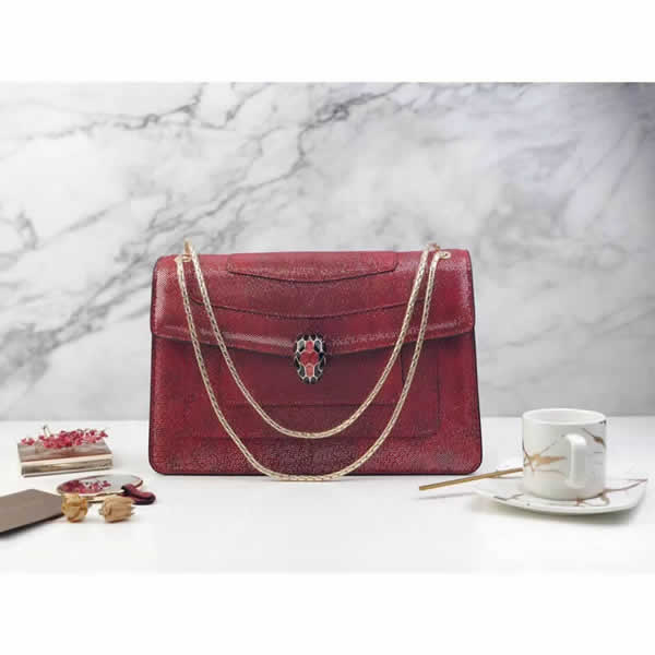 2019 Discount Bvlgari Snakeskin Red Flip Shoulder Bag 35362