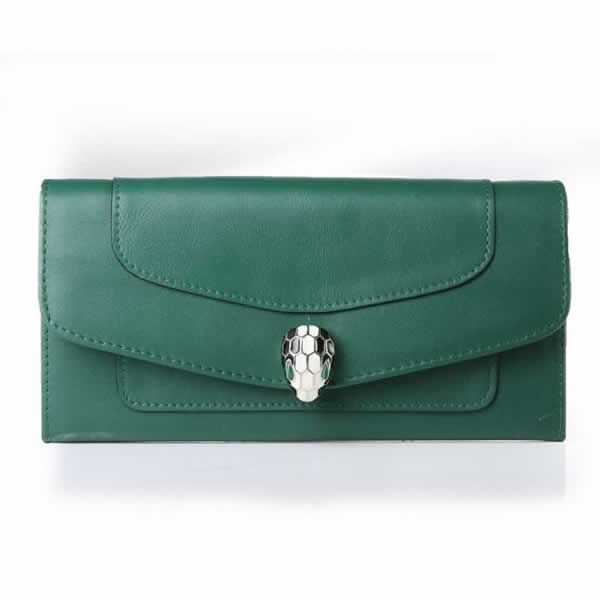 Replica Bvlgari Serpenti Original Leather Wallet Green 201302