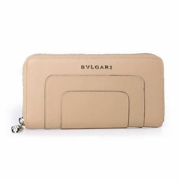 Replica Bvlgari Serpenti Original Leather Zipped Wallet Apricot 201301