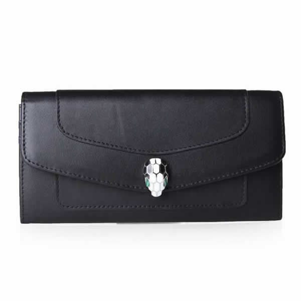 Replica Bvlgari Serpenti Original Leather Wallet Black 201302