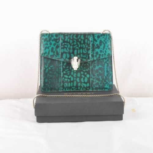 Replica Bvlgari Serpenti Snake Veins Leather Shoulder Bag Green 605