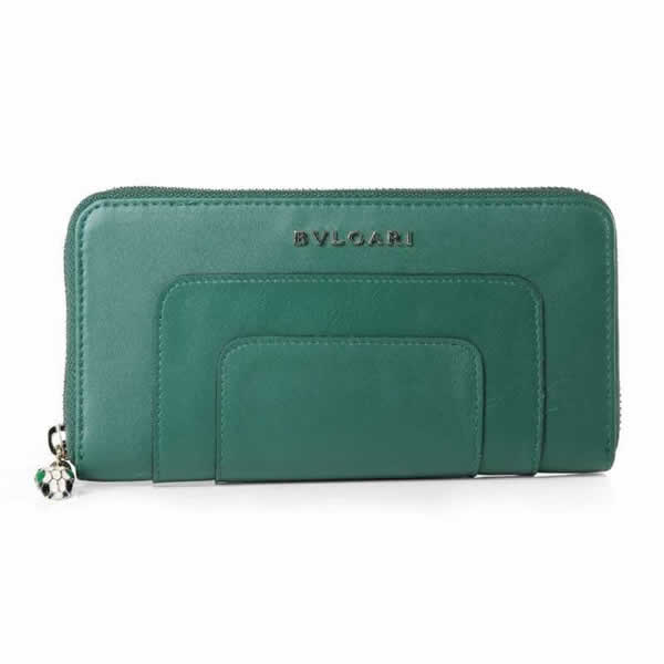 Replica Bvlgari Serpenti Original Leather Zipped Wallet Green 201301