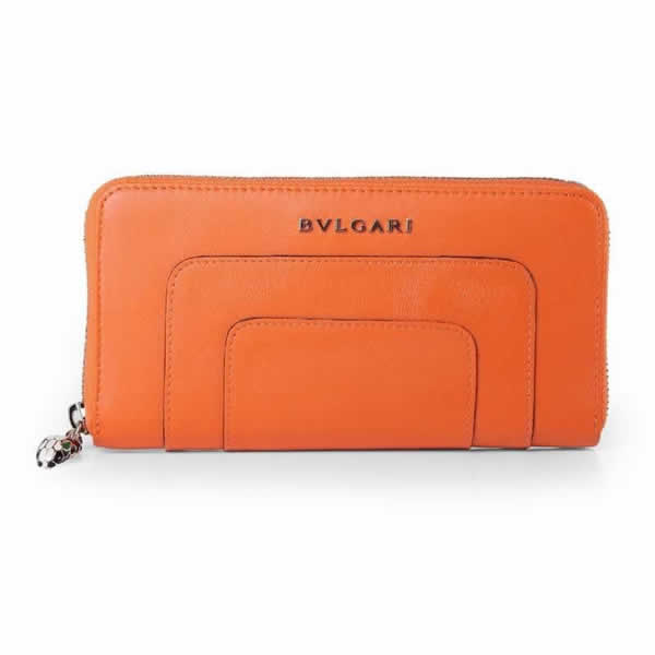 Replica Bvlgari Serpenti Original Leather Zipped Wallet Orange 201301
