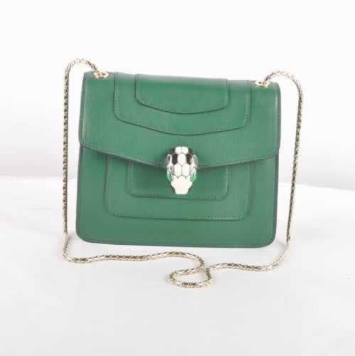 Replica Bvlgari Serpenti Original Leather Shoulder Bag Green 604