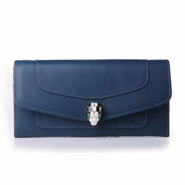 Replica Bvlgari Serpenti Original Leather Wallet Blue 201302