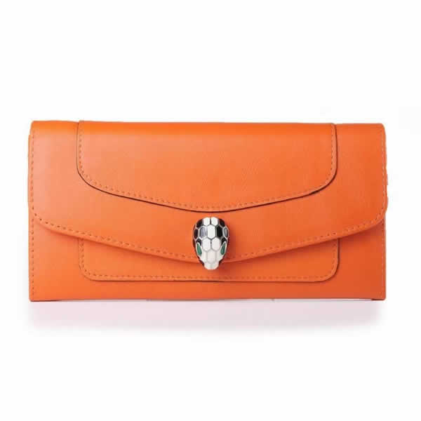 Replica Bvlgari Serpenti Original Leather Wallet Orange 201302