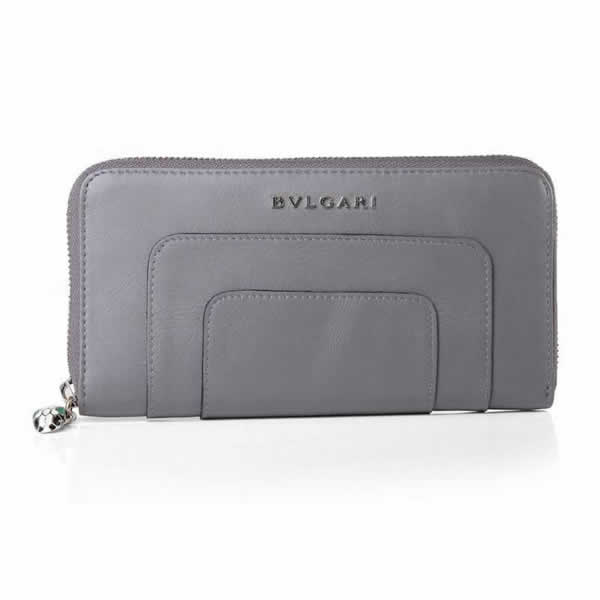 Replica Bvlgari Serpenti Original Leather Zipped Wallet Khaki 201301