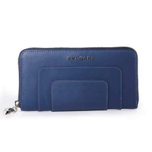 Replica Bvlgari Serpenti Original Leather Zipped Wallet Blue 201301