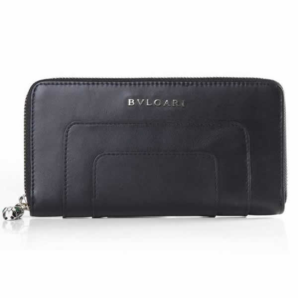 Replica Bvlgari Serpenti Original Leather Zipped Wallet Black 201301