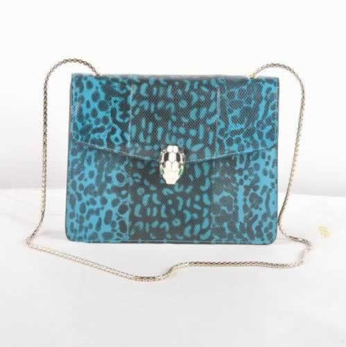 Replica Bvlgari Serpenti Snake Veins Leather Shoulder Bag Blue 605