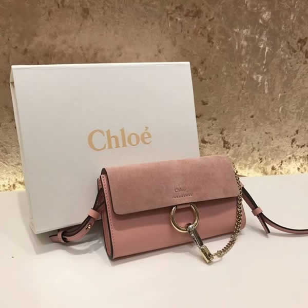 Replica Chloe Faye Mini Pink Buckskin Leather Sheepskin lining Handbags Outlet