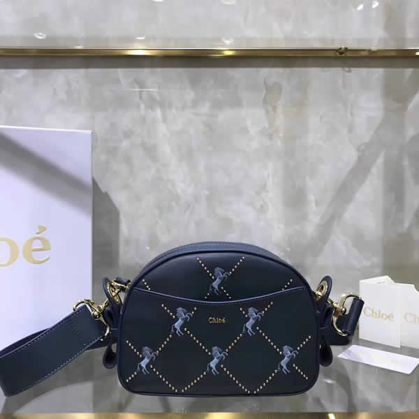 2019 Chloe Signature Casual Studded Blue Shoulder Crossbody Bag