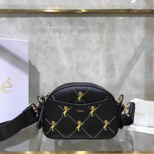 2019 Chloe Signature Casual Studded Black Shoulder Crossbody Bag
