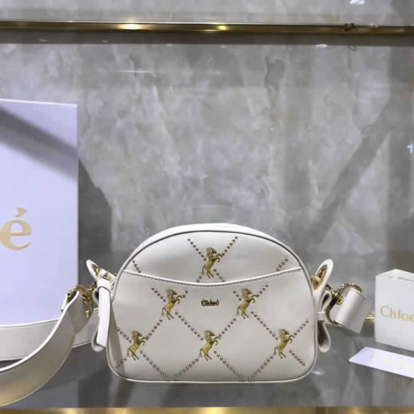 2019 Chloe Signature Casual Studded White Shoulder Crossbody Bag