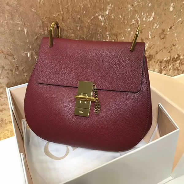 Replica New Dark Red Chloe Pig Bag Leather Lining Sanding Shoulder Bags