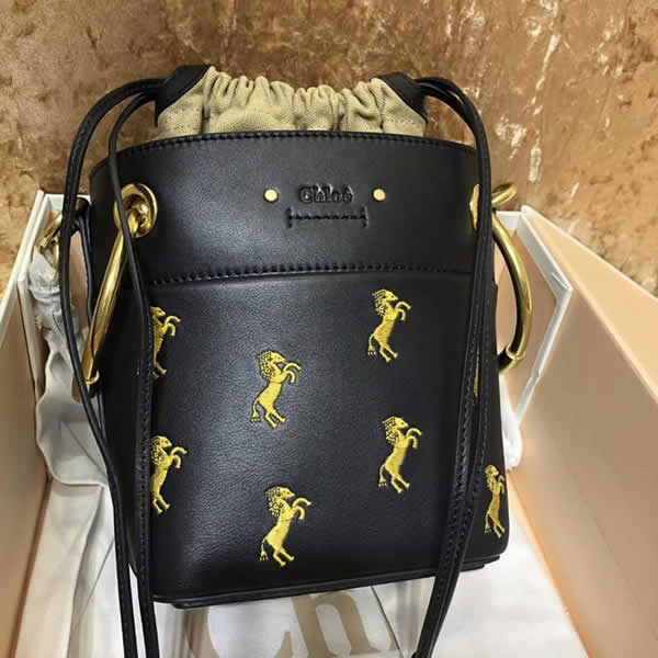 Replica New Fashion Chloe Pony Embroidery Roy Bucket Black Bags
