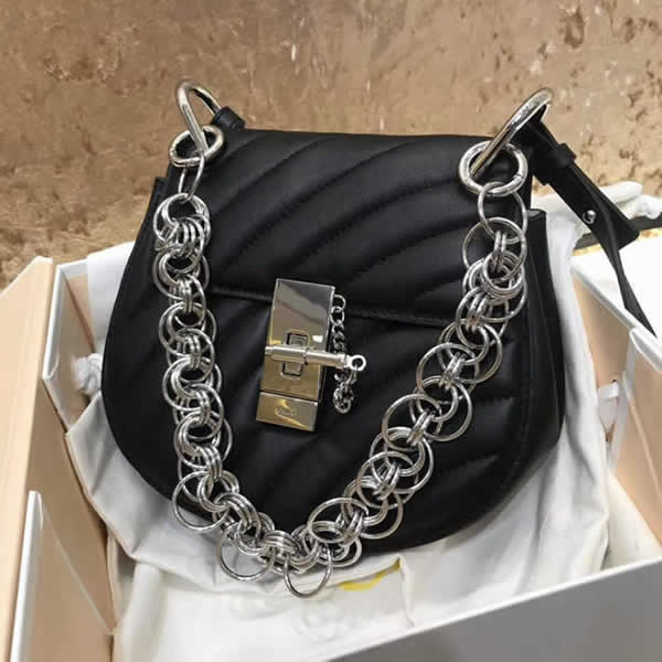 Fake Cheap Fashion Black Chloe Pig Bag Drew Bijou Handbags With Silver Hardware