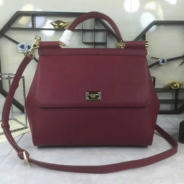 Replica Dark Red Dolce & Gabbana Fashion Platinum Palm Print Handbags Hot Sale