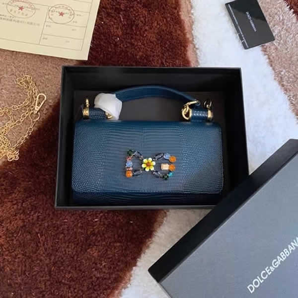 Fake Cheap New Fashion Dolce & Gabbana Lizard Blue Crossbody Bag