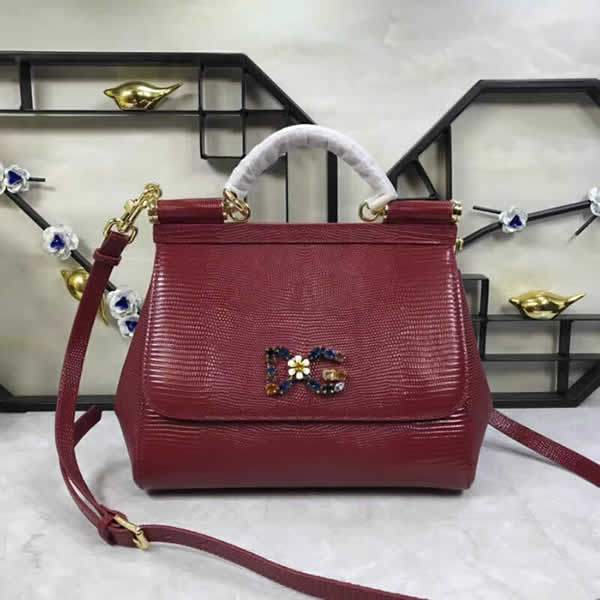 Replica Cheap Dark Red Dolce & Gabbana Lizard-Grain Leather Tote Bags