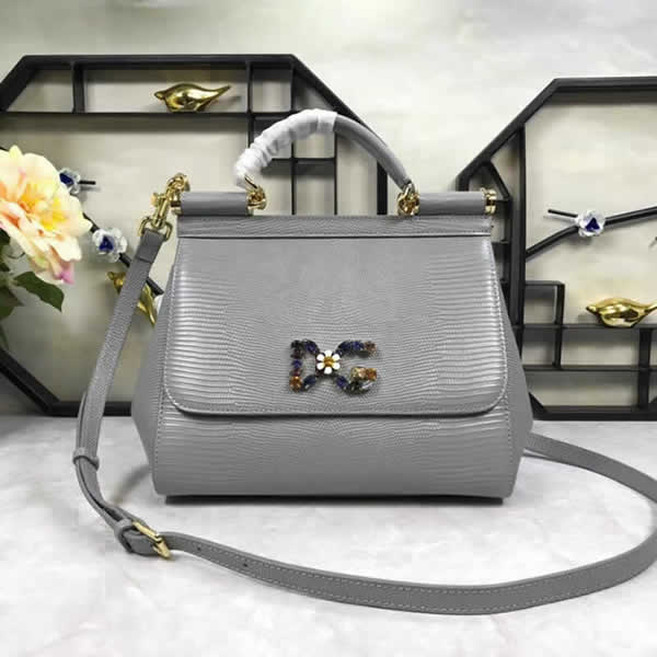 Replica Cheap Gray Dolce & Gabbana Lizard-Grain Leather Tote Bags