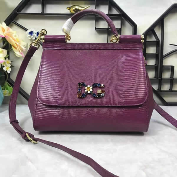 Replica Cheap Purple Dolce & Gabbana Lizard-Grain Leather Tote Bags