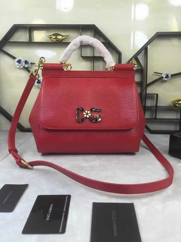 Replica Cheap Red Dolce & Gabbana Lizard-Grain Leather Tote Bags