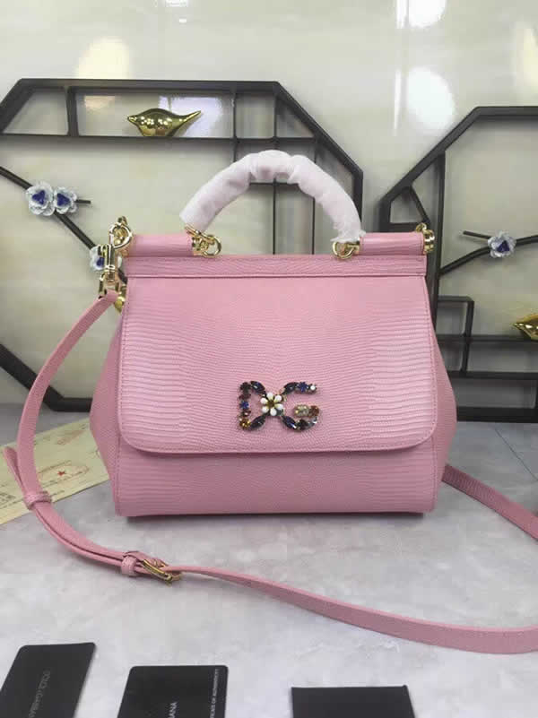Replica Cheap Pink Dolce & Gabbana Lizard-Grain Leather Tote Bags