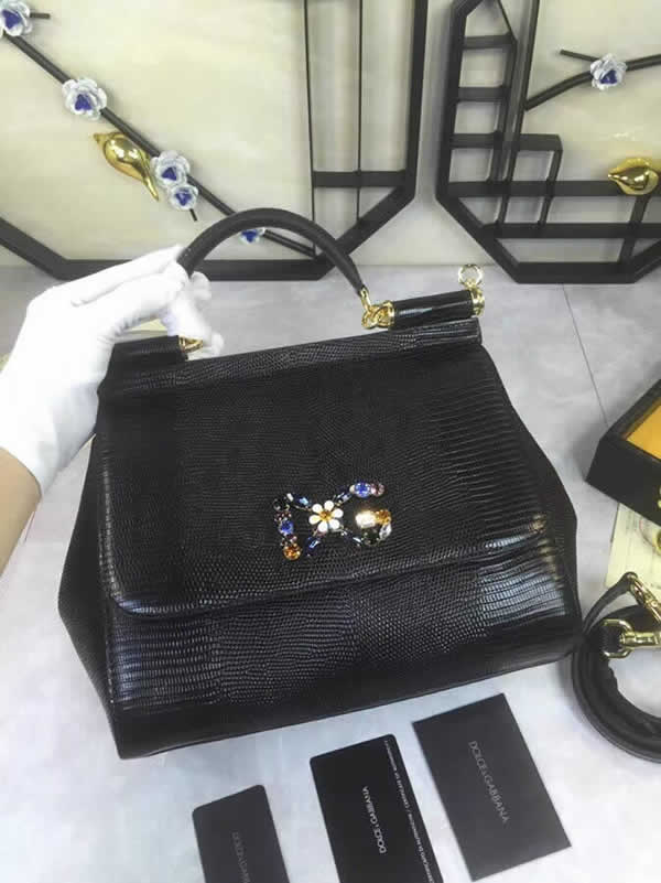 Replica Cheap Black Dolce & Gabbana Lizard-Grain Leather Tote Bags