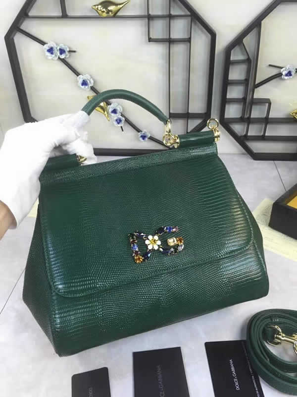 Replica Cheap Green Dolce & Gabbana Lizard-Grain Leather Tote Bags