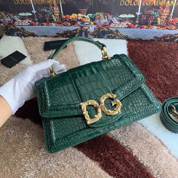 Fake Dolce & Gabbana Amore Crocodile Pattern Green Single Shoulder Messenger Bag