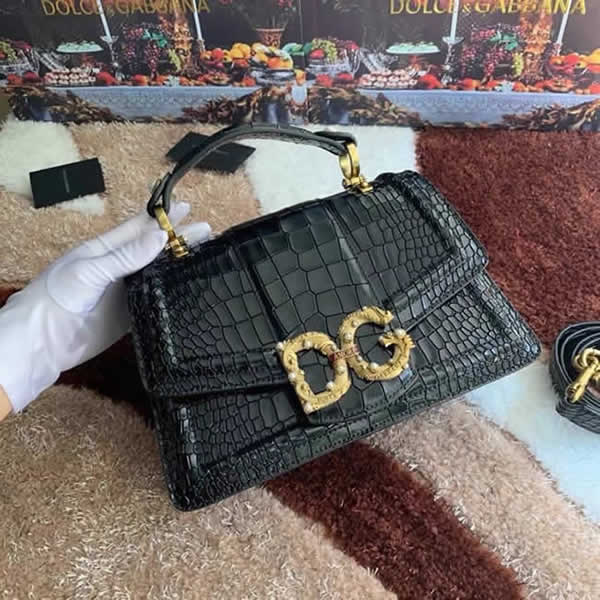 Fake Black Dolce & Gabbana Amore Crocodile Pattern Single Shoulder Messenger Bag